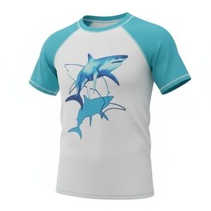 Lands' End Boys Blue Shark Swim Shirt NWOT Large 10-12 Rashguard